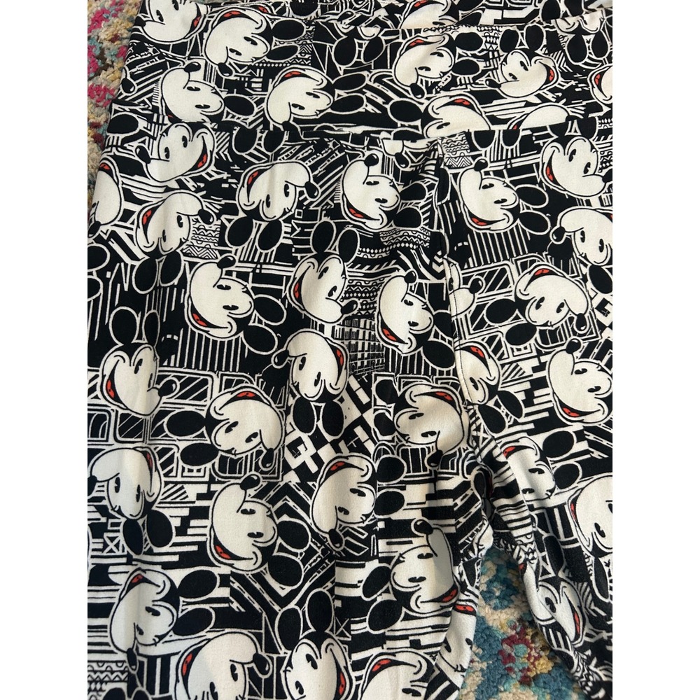 LuLaRoe Disney Mickey Mouse Leggings Tall & Curvy TC Black White Geometric Print